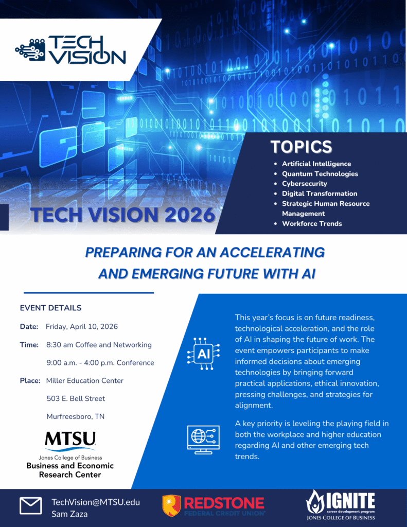 tech graphics, 0s and 1s, in the background.
Event date, time, location, details listed.
IGNITE is sponsored by Redstone.