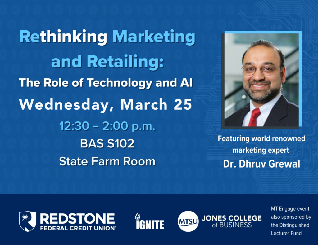 Same as text. Featuring photo of Dr. Dhruv Grewal. 
Same as text. Sponsored by Redstone, Ignite, MT Engage